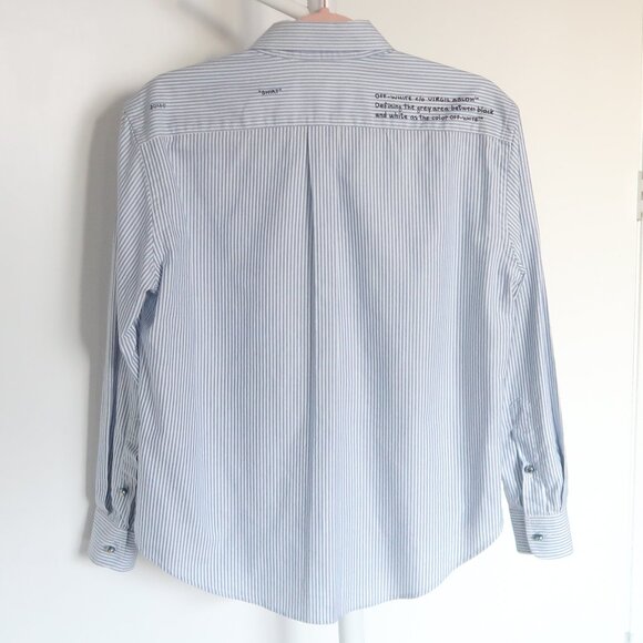 Off-White Virgil Abloh Blue Striped Long Sleeve Button-Up Shirt Graphic Back S - Picture 4 of 16
